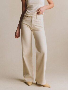 Sézane Wide Leg Trousers Mottled Ecru NWT Size 46 / US 14